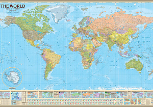 Большая настенная карта мира на английском языке (политическая с инфографикой)